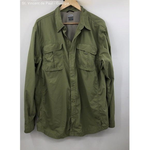 Columbia Green Button Down Titanium LS Mesh Lined Fishing Shirt Men's XL Y2K - Picture 1 of 10